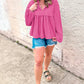 Corded Johnny Collar Long Sleeve Babydoll Blouse