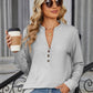 Striped Notched Long Sleeve T-Shirt