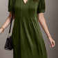 Pin-Tuck Notched Short Sleeve Dress