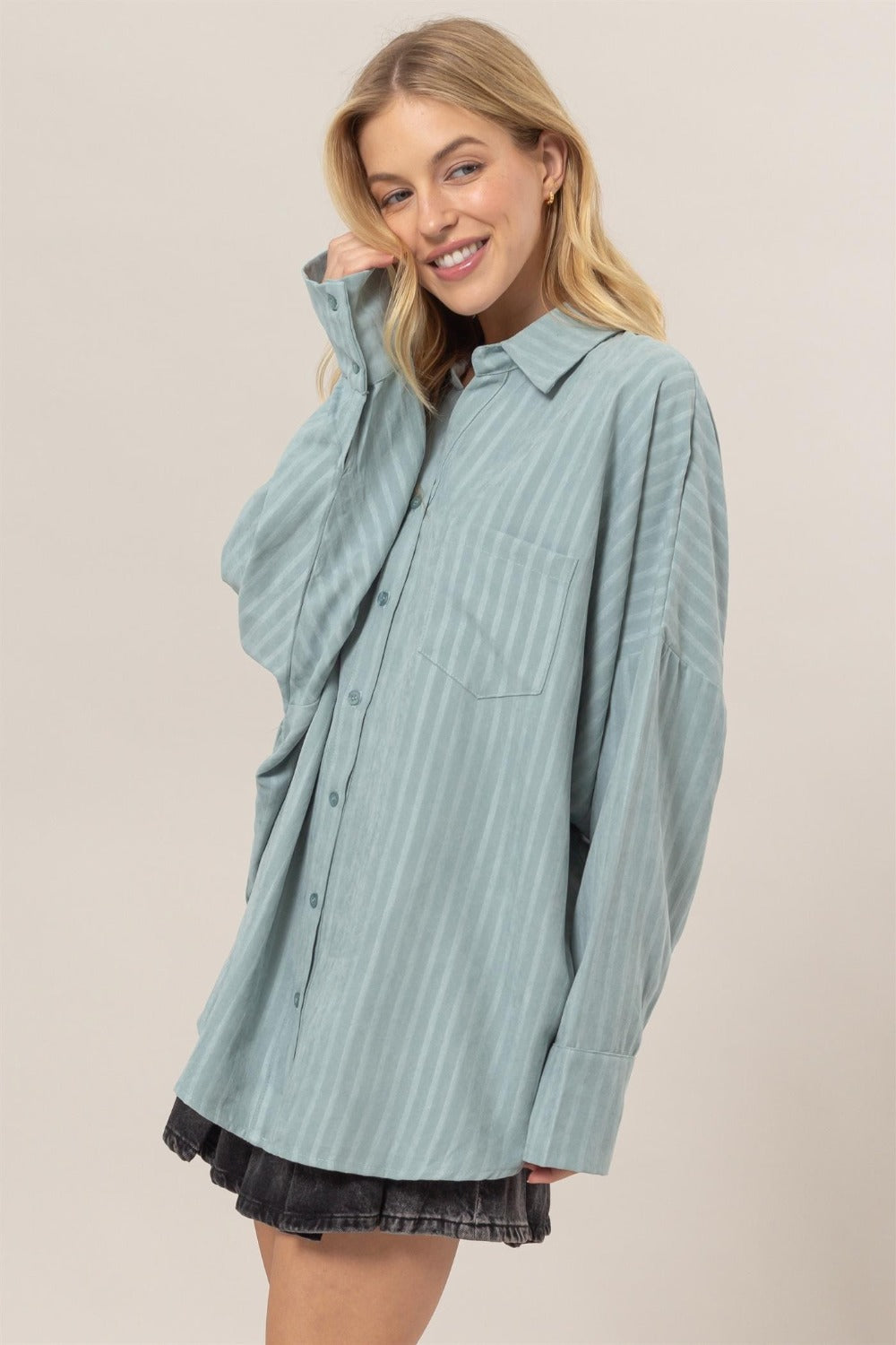 HYFVE Stripe Button Down Long Sleeve Oversized Shirt *
