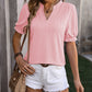 Textured Notched Flounce Sleeve Blouse