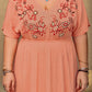 Plus Size Frill Embroidered V-Neck Half Sleeve Maxi Dress
