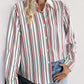 Perfee Contrast Striped Collared Neck Long Sleeve Shirt