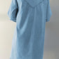 Button Up Notched Long Sleeve Denim Dress