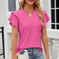 Full Size Eyelet Notched Flutter Sleeve T-Shirt