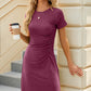 Ruched Round Neck Short Sleeve Mini Dress