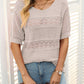 Openwork Round Neck Half Sleeve Knit Top