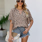 Leopard Notched Half Sleeve Blouse