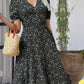 Printed V-Neck Short Sleeve Dress