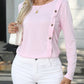 Decorative Button Round Neck Long Sleeve T-Shirt