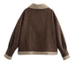 Fuzzy Collared Neck Long Sleeve Jacket