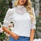 Lace Scalloped Short Puff Sleeve Top