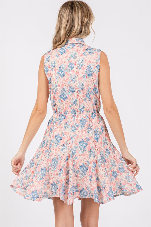 GeeGee Full Size Floral Eyelet Sleeveless Mini Dress *