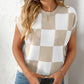 Mandy Checkered Round Neck Cap Sleeve Knit Top