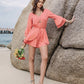 Ruffled V-Neck Long Sleeve Romper