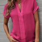 Full Size Notched Short Sleeve Blouse