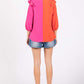 GeeGee Full Size Ruffle Trim Contrast Blouse