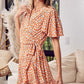 BiBi Floral Tied Tangerine Short Sleeve Mini Wrap Dress