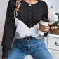 Cable-Knit Color Block Round Neck Sweater