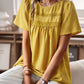 Devine Lace Detail Round Neck Short Sleeve Blouse