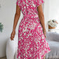 Tied Pleated Printed Short Sleeve Dress