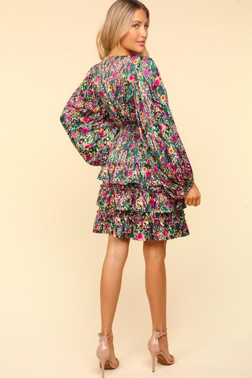 Haptics V-Neck Satin Floral Layered Dress *
