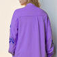 Double Take Full Size Sequin Bow Button Up Shacket