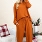 Super Lady Full Size Fuzzy Hacci Brush Round Neck Top and Pants Lounge Set