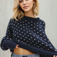 Slit Round Neck Long Sleeve Sweater