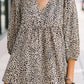 Animal Print V-Neck Three-Quarter Sleeve Blouse