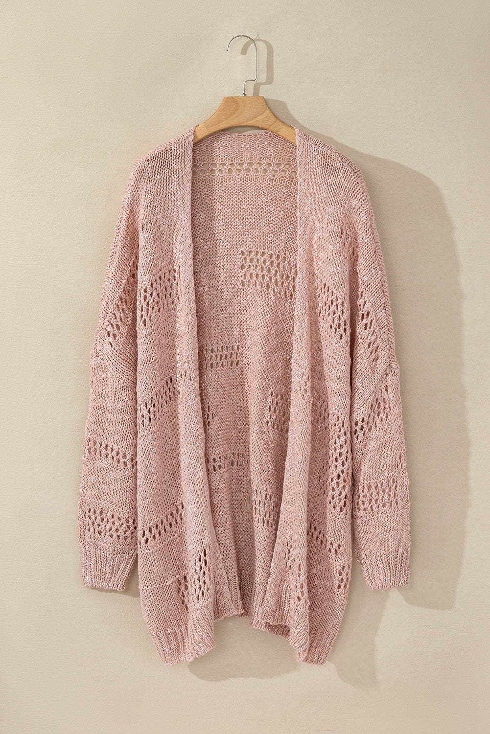 Openwork Open Front Long Sleeve Cardigan