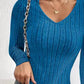 Slit Ribbed V-Neck Long Sleeve T-Shirt