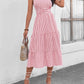 Striped Johnny Collar Sleeveless Midi Dress