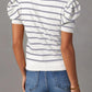 Striped Round Neck Puff Sleeve Knit Top