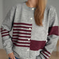 Striped Color Block Round Neck Cardigan