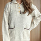 Contrast Trim Quarter Button Long Sleeve Sweater