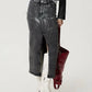 Slit Midi Denim Skirt with Pockets