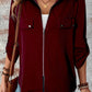 Pocketed Zip Up Collared Neck Long Sleeve Jacket