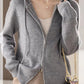 Drawstring Zip Up Long Sleeve Hooded Sweater
