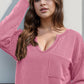 Double Take Striped Notched Long Sleeve T-Shirt