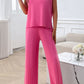 Devine Round Neck Short Sleeve Top and Pants Set
