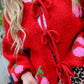 Tied Cherry Round Neck Long Sleeve Cardigan