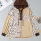 Leopard Drawstring Chest Pocket Hoodie