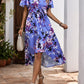 High-Low Printed Surplice Short Sleeve Midi Dress