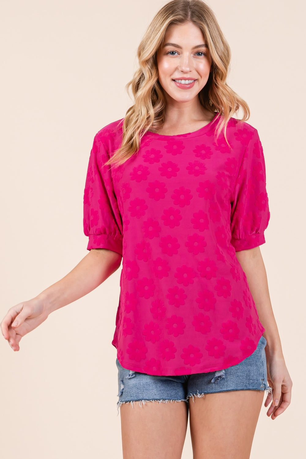 BOMBOM Textured Floral Pattern Top *