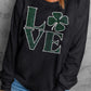 LOVE Rhinestone Clover Black Round Neck Sweatshirt