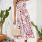 FULL SIZE Smocked Printed Square Neck Midi Dress