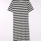 Striped V-Neck Short Sleeve Side Slit Dress