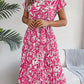 Tied Pleated Printed Short Sleeve Dress