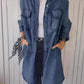 Full Size Raw Hem Button Up Long Sleeve Denim Top Plus Size